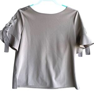 Worthington Tan Short Sleeve Top M Lace-Up Sleeves Minimal Chic